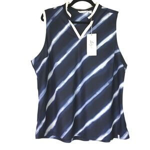 Lady Hagen Womens XXL Shibori Stripe Sleeveless Golf Polo Navy White WGH31523